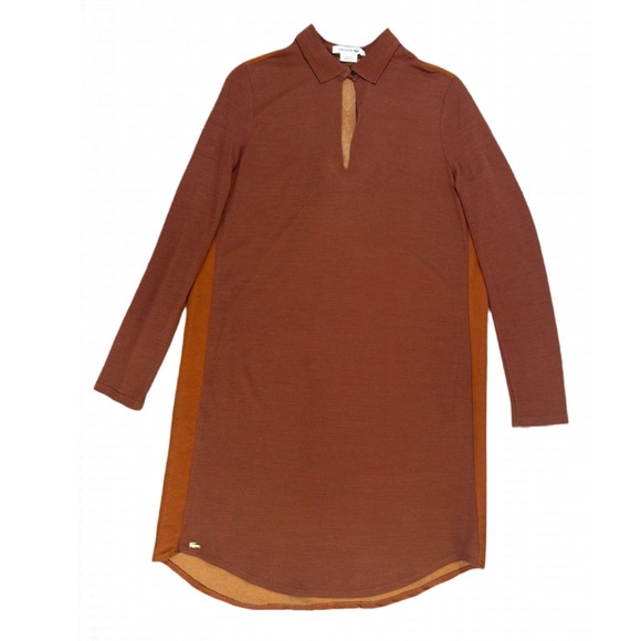 Lacoste Womens Wool Blend Long Sleeve Polo Dress Brown Colorblock Size 38 US 6 - Picture 3 of 16